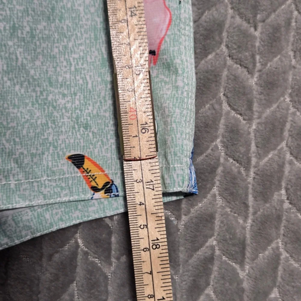 Johnnie-O Mens Tropical Bird Print Swim Trunks Mint Green Toucan Cockatoo Size M